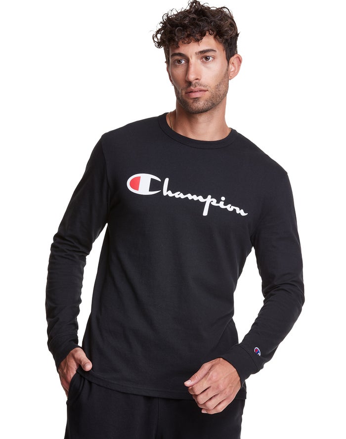 Camiseta Champion Hombre - Long-Sleeve Lightweight Script Logo ( Negras ) 8356791-BJ